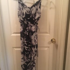 Black and Grey Floral Wrap Dress
